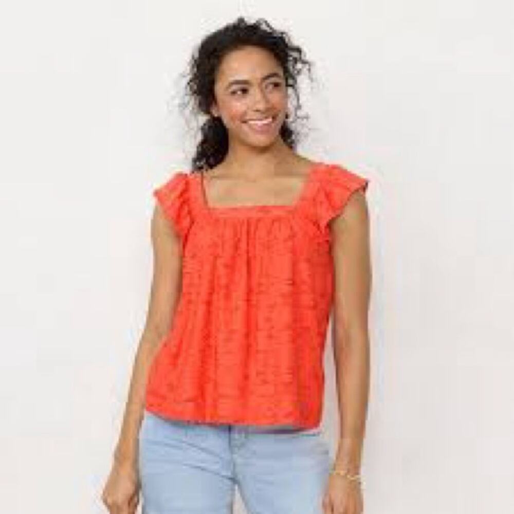 Lauren Conrad Coral Textured Cap-Sleeve Swing Top Blouse Size Medium M 
 b42
